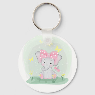Cute baby-elefant med rosa i en clearing nyckelring