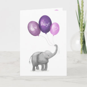 Cute baby elefant-nyfödd bebis-kort (lila) kort