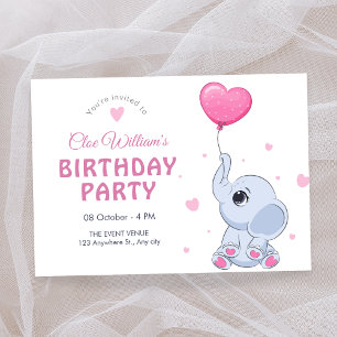 Cute baby elefant- och ballongfödelsedag inbjudningar