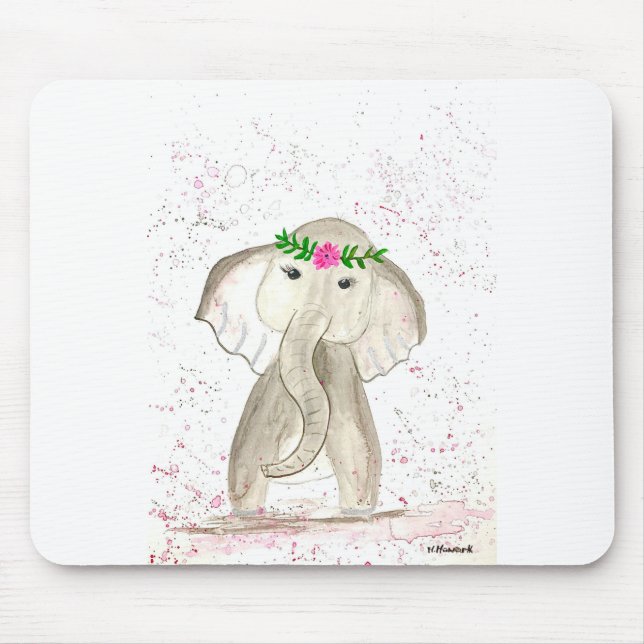 Cute baby elefant, vattenfärg musmatta (Framsidan)