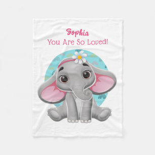 Cute Baby Elephant Art, Barnets Namn och budskap Fleecefilt