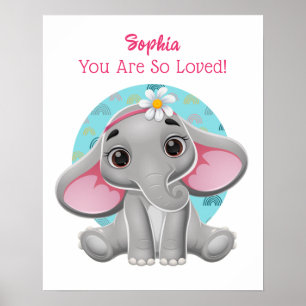 Cute Baby Elephant Art, Barnets Namn och budskap Poster
