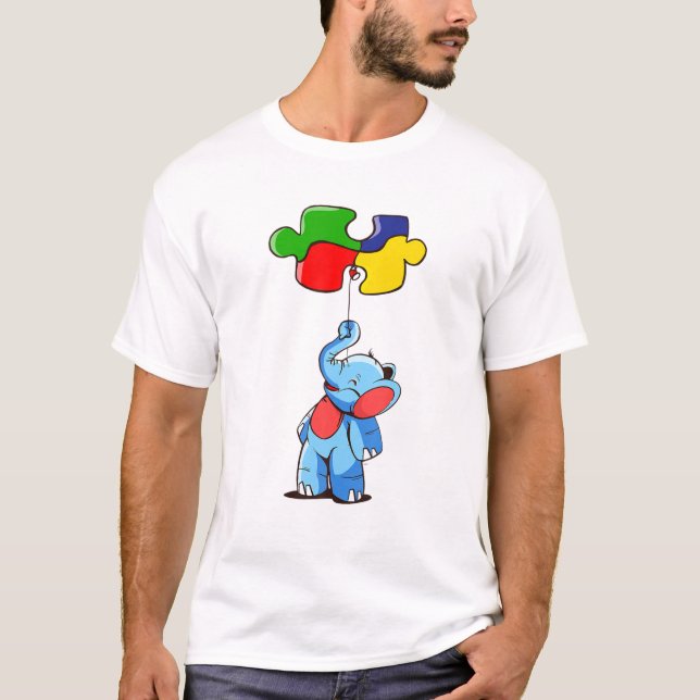 Cute Baby Elephant Autism Awareness Puzzle Pieces T Shirt (Framsida)