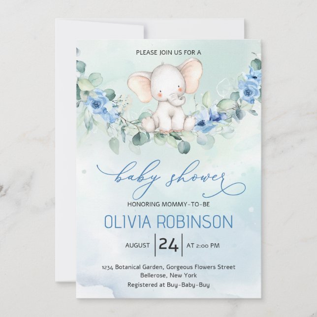 Cute Baby Elephant Baby Shower Inbjudningar (Framsida)