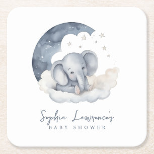 Cute Baby Elephant Baby Shower Underlägg Papper Kvadrat