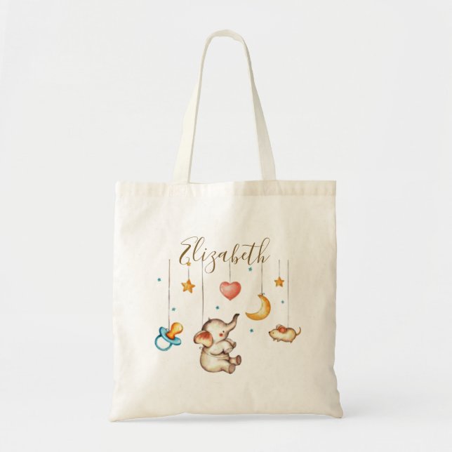 Cute baby Elephant baby Tote Bag Tygkasse (Framsidan)