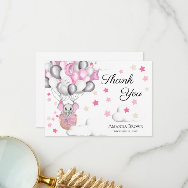 Cute Baby Elephant Balloon Baby Shower | TACK Kort (Fram/Back In Situ)