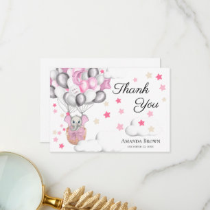 Cute Baby Elephant Balloon Baby Shower TACK Kort