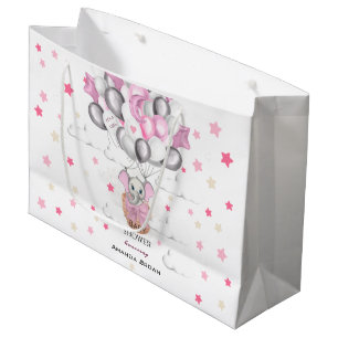 Cute Baby Elephant Balloon Basket Girl Baby Shower