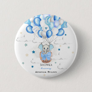 Cute Baby Elephant Balloons Basket Boy Shower Knapp