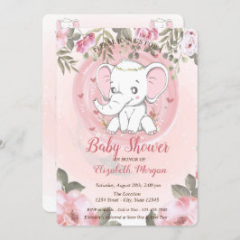 Cute Baby Elephant,Blommigt Baby Shower Inbjudningar