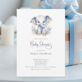 Cute Baby Elephant Blommigt Baby Shower Inbjudningar