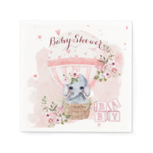 Cute Baby Elephant Blommigt Rosa Baby Shower