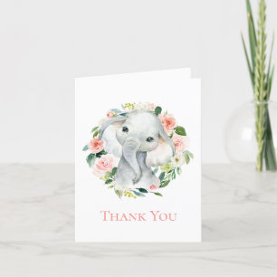 Cute Baby Elephant Blommigt Tack Kort
