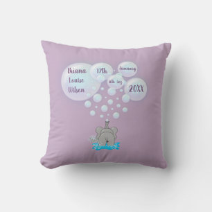 Cute Baby Elephant Blowing Bubbles Monogrammed Kudde