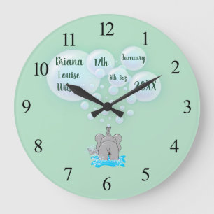 Cute Baby Elephant Blowing Bubbles Monogrammed Stor Klocka