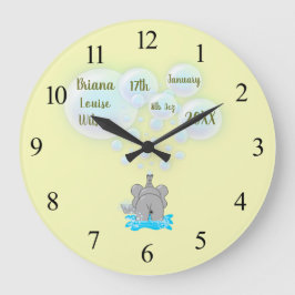 Cute Baby Elephant Blowing Bubbles Monogrammed Stor Klocka