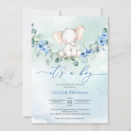 Cute baby elephant blue blommigt eucalyptus inbjudningar