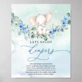 Cute baby elephant Blue Late Night Diaper (spel om Poster