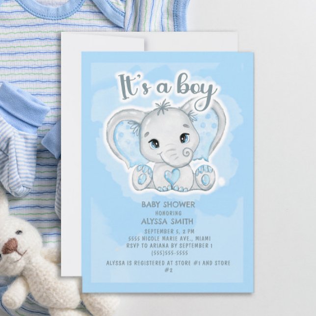 Cute Baby Elephant Blue Little Boy Shower Inbjudningar (Skapare uppladdad)