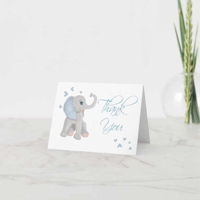 Cute Baby Elephant Blue Watercolor - tackkort (Framsida)