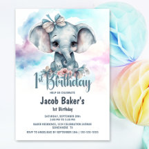 Cute Baby Elephant Boy 1st Birthday Party