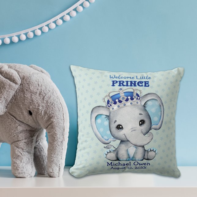 Cute Baby Elephant Boy Prince Dekorativ kudde (Skapare uppladdad)
