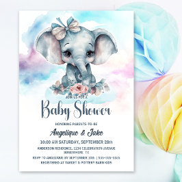 Cute Baby Elephant Boy Shower Inbjudningar