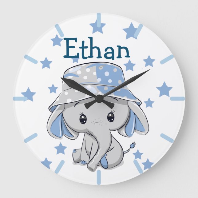 Cute Baby Elephant Boy   Stor Klocka (Framsida)