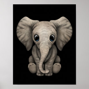 Cute Baby Elephant Calf Sitta Down, Black Poster