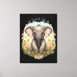 Cute Baby Elephant Calf Wildblomma Wanderlust Canvastryck