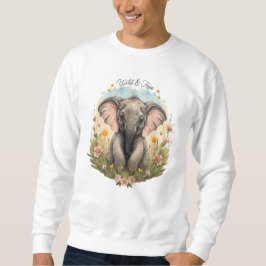Cute Baby Elephant Calf Wildblomma Wanderlust Lång Ärmad Tröja