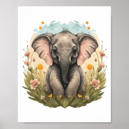 Cute Baby Elephant Calf Wildblomma Wanderlust Poster