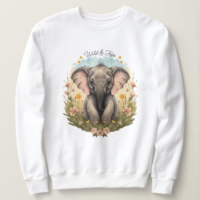 Cute Baby Elephant Calf Wildblomma Wanderlust T Shirt (Design framsida)