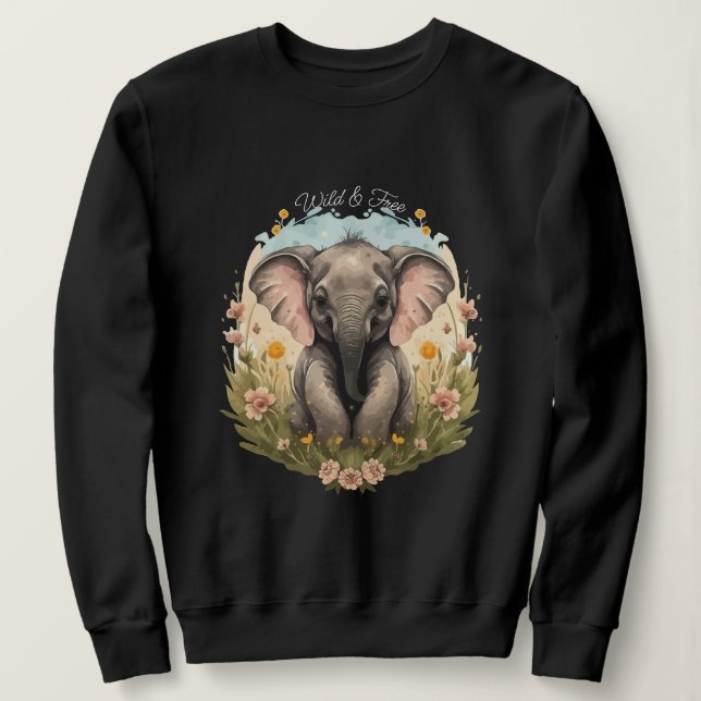 Cute Baby Elephant Calf Wildblomma Wanderlust T Shirt (Design framsida)