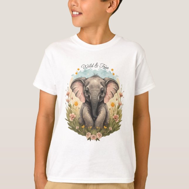 Cute Baby Elephant Calf Wildblomma Wanderlust T Shirt (Framsida)