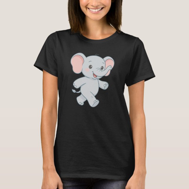 Cute Baby Elephant Cartoon T Shirt (Framsida)