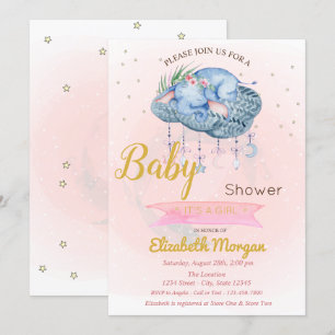 Cute Baby Elephant Cloud,Stars Baby Shower Inbjudningar