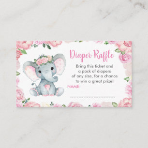 Cute Baby Elephant Diaper raffle biljett, rosa Tilläggskort