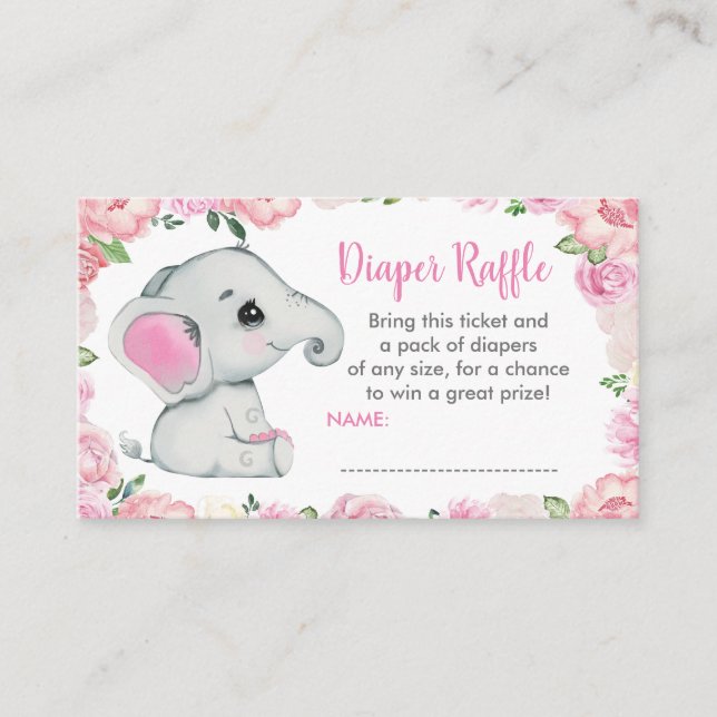 Cute Baby Elephant Diaper raffle biljett, rosa Tilläggskort (Framsida)