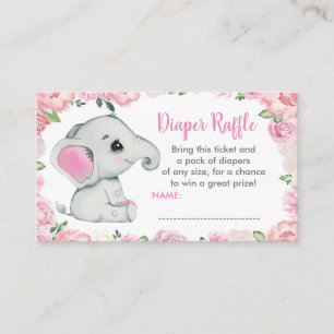 Cute Baby Elephant Diaper raffle biljett, rosa Tilläggskort