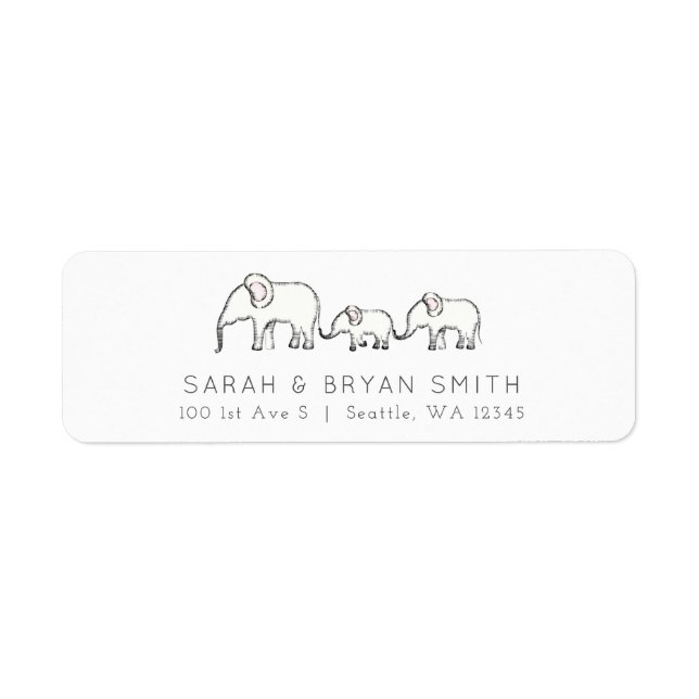 Cute Baby Elephant Family Returadress Returadress Etikett (Framsidan)