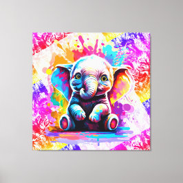 Cute Baby Elephant - färgstark elefantmålning Canvastryck