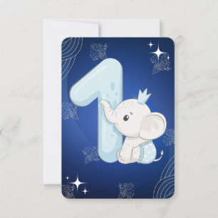 Cute Baby Elephant First Birthday Inbjudningar