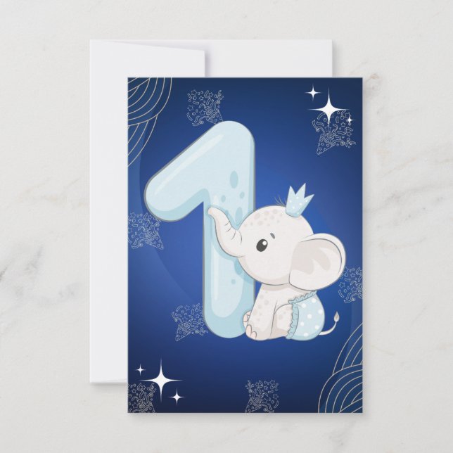 Cute Baby Elephant First Birthday Inbjudningar (Framsida)