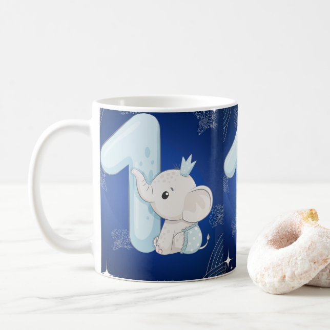 Cute Baby Elephant First Birthday Kaffemugg (Med munk)