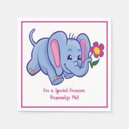 Cute Baby Elephant & Flower Personlig Pappersservett