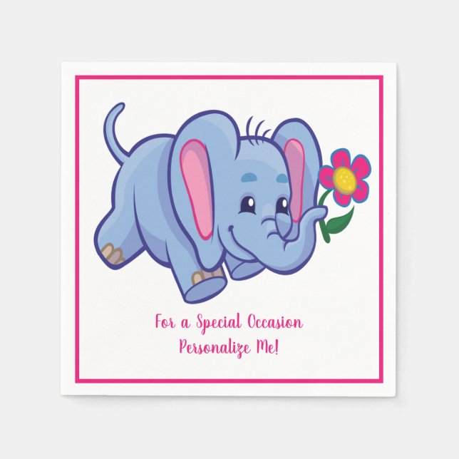 Cute Baby Elephant & Flower Personlig Pappersservett (Framsidan)