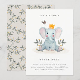 Cute Baby Elephant Foliage any age Birthday Inbjud Tack Kort