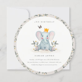 Cute Baby Elephant Foliage any age Birthday Inbjud Tack Kort